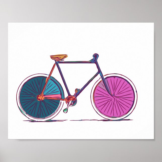 Modern Colororent Bicycle Line Art Teckning Poster (Framsidan)