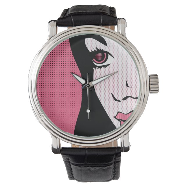 Modern Comic Book Pop Art of Woman's Face Armbandsur (Framsida)