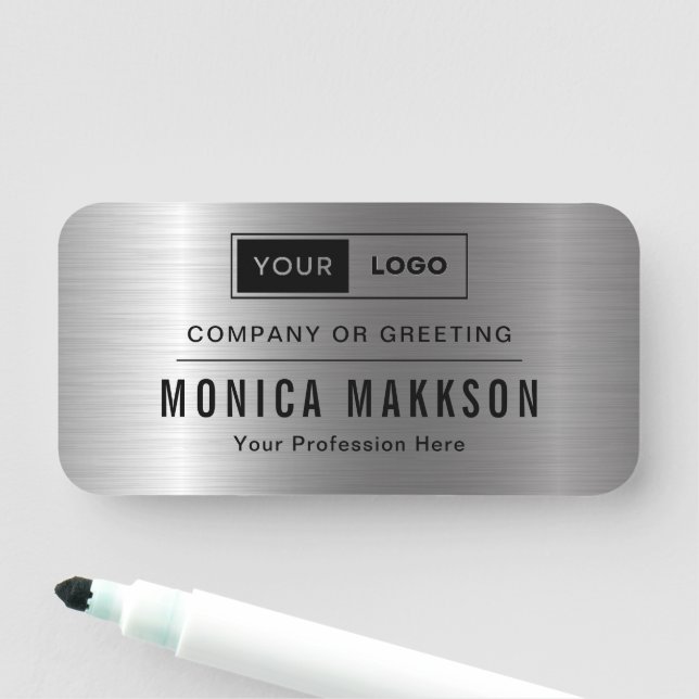 Modern Company Logotyp Brushed Silver Namn bricka Namnbricka (På plats)