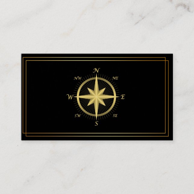 Modern Compass Guld Nautical Affärskort Visitkort (Framsida)