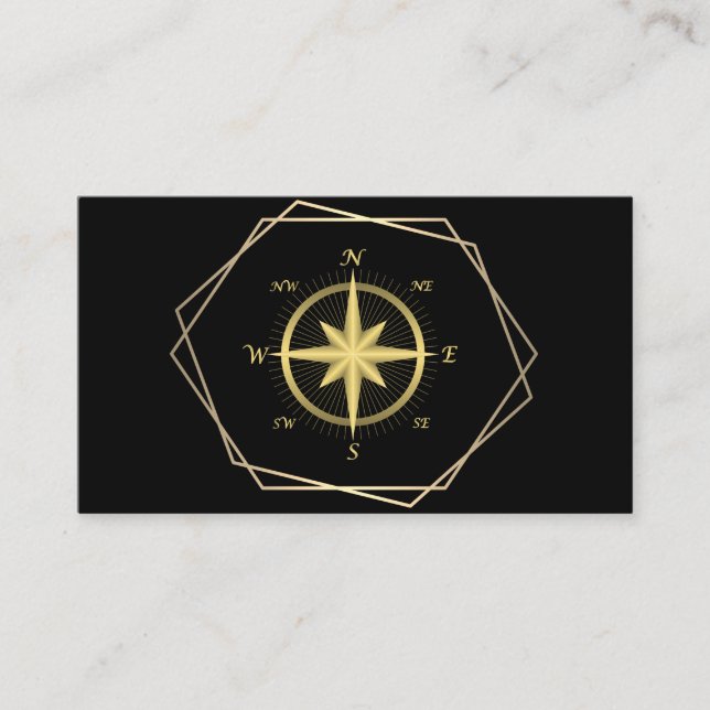 Modern Compass Guld Nautical Visitkort (Framsida)