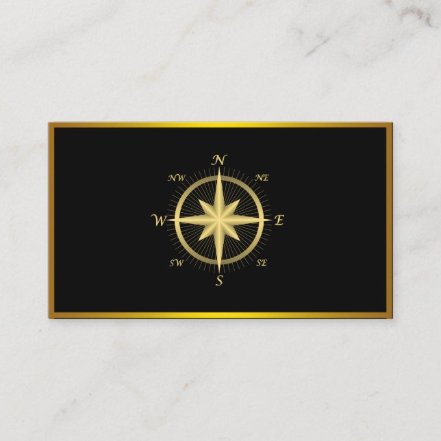 Modern Compass Guld Nautical Visitkort (Framsida)