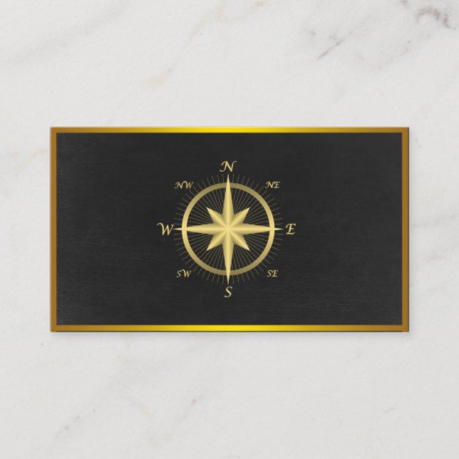 Modern Compass Guld Nautical Visitkort (Framsida)