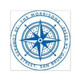 Modern Compass Round Family Namn & Returadress Självfärgande Stämpel
