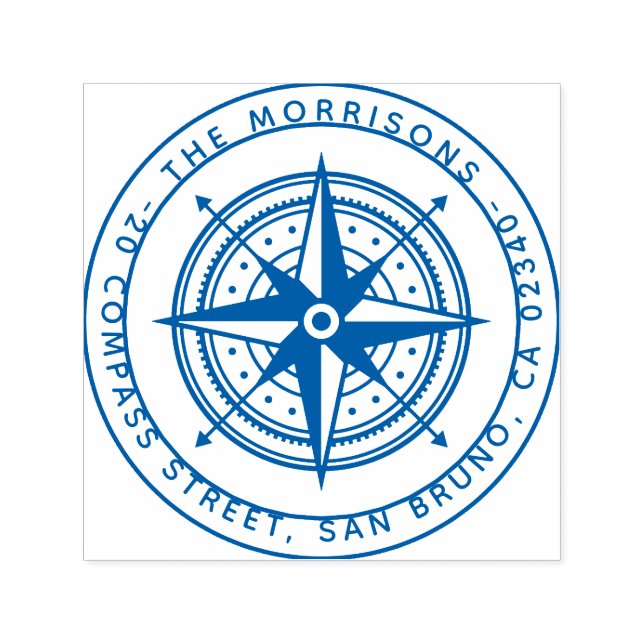 Modern Compass Round Family Namn & Returadress Självfärgande Stämpel (Design)