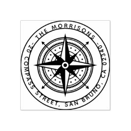 Modern Compass Round Family Namn & Returadress Stämpel