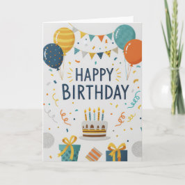 Modern Confetti & Balloons Happy Birthday Card Kort