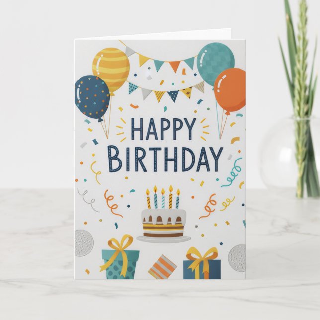 Modern Confetti & Balloons Happy Birthday Card Kort (Framsida)