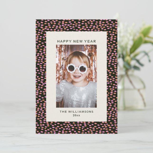 Modern Confetti Dots Festive New Year Julkort (Stående Fram)