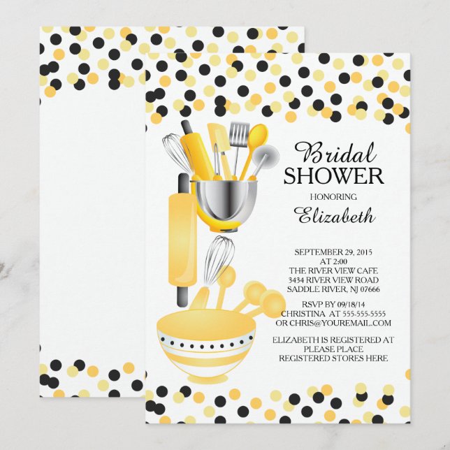 Modern Confetti Kitchen Inbjudningskort för möhipp (Fram/baksida)