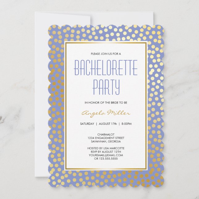 Modern Confetti Polka dots Lavender och Guld Inbjudningar (Framsida)