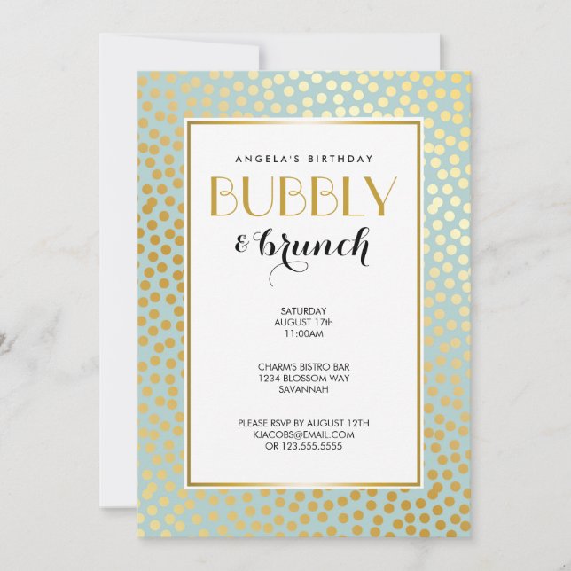 Modern Confetti Polka dots Mönster Mint och Guld Inbjudningar (Framsida)