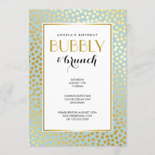 Modern Confetti Polka dots Mönster Mint och Guld Inbjudningar
