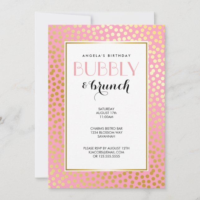 Modern Confetti Polka dots Rosa Guld Brunch Inbjudningar (Framsida)