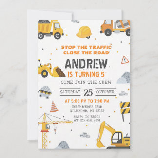 Modern Construction Birthday Invitation Inbjudningar