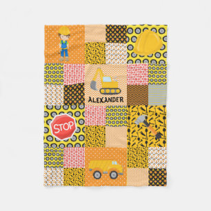 Modern Construction Boy Worker Excavator Quilt Fleecefilt