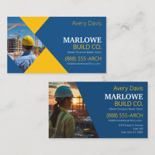Modern Construction Company Photo Blue & Gult Visitkort