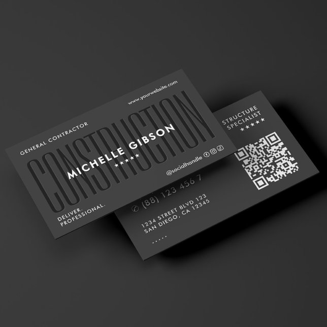 Modern Construction Contractor Engineer Black Visitkort (Modern Construction Contractor Engineer Black Business Card
)