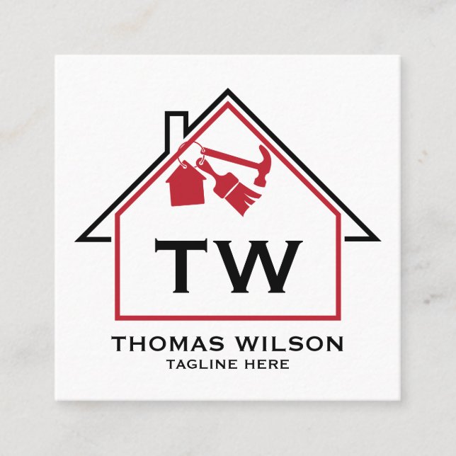 Modern Construction Handyman Carpenter Verktyg Bus Fyrkantigt Visitkort (Framsida)