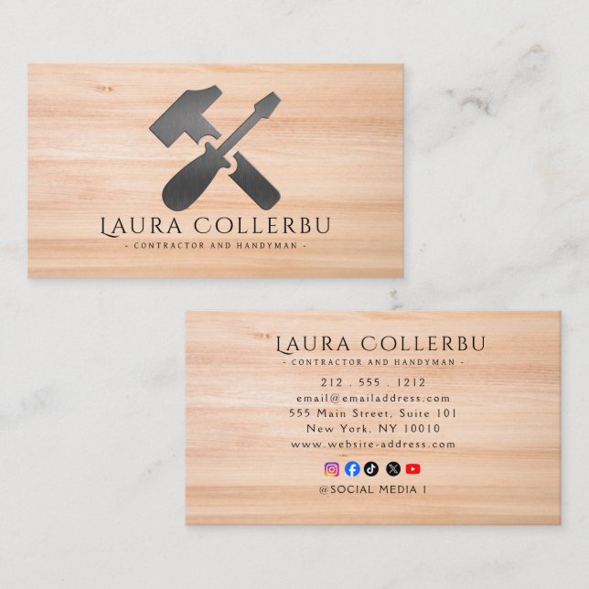 Modern Construction Handyman Carpenter Visitkort (Fram/baksida)
