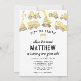 Modern Construction Lastbil första födelsedag Inbjudningar