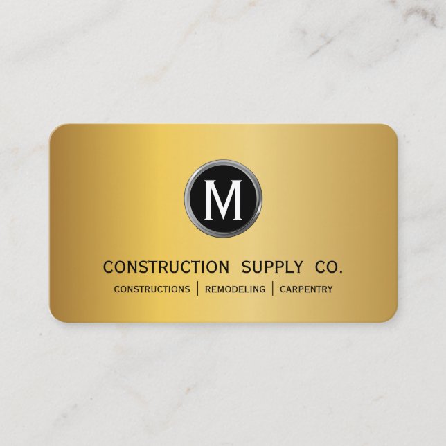 Modern Construction Monogram LOGOTYP Black Guld Me Visitkort (Framsida)