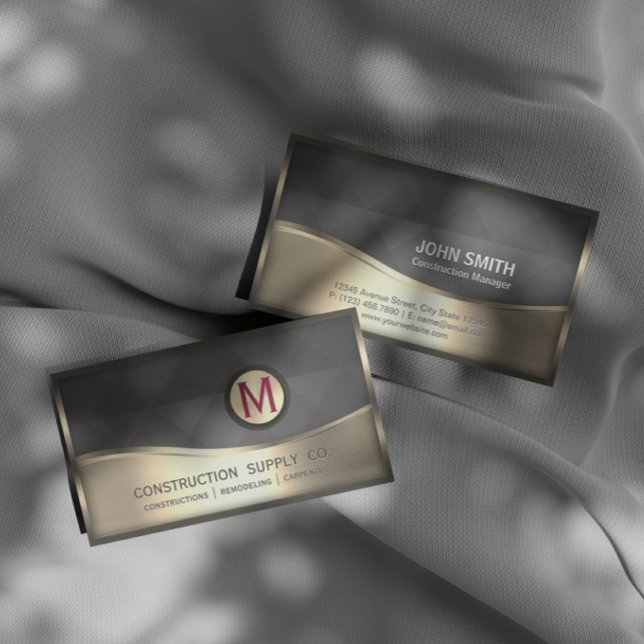 Modern Construction Monogram LOGOTYP Black Guld Me Visitkort (Skapare uppladdad)