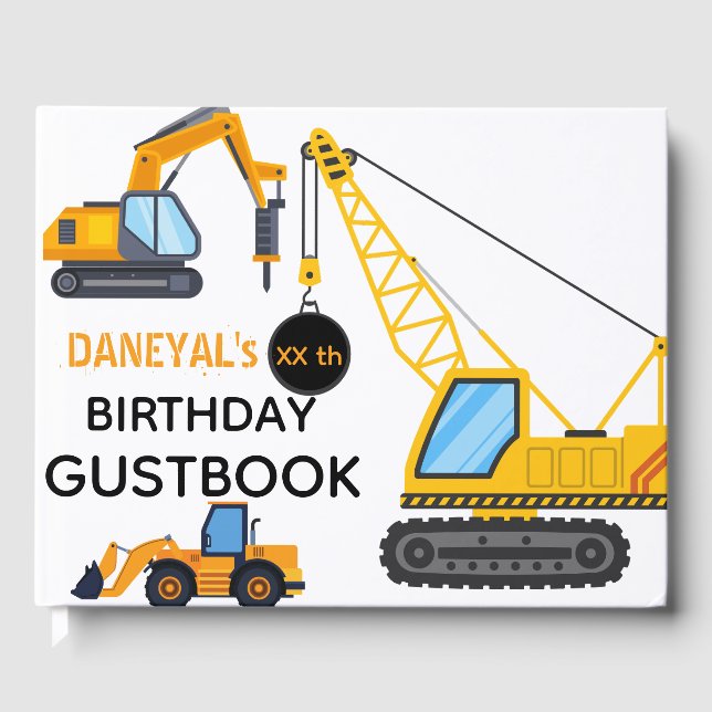 Modern Construction Simple Kid's Birthday Gästböcker (Framsida)