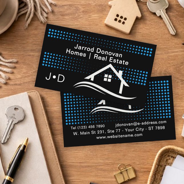 Modern Contemporary Azure Blue White Real Estate  Visitkort (Skapare uppladdad)