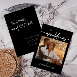 Modern Contemporary Black and White Bröllop Inbjudningar
