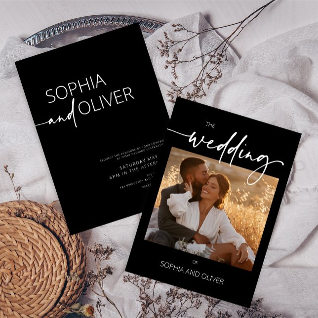 Modern Contemporary Black and White Bröllop Inbjudningar (Skapare uppladdad)