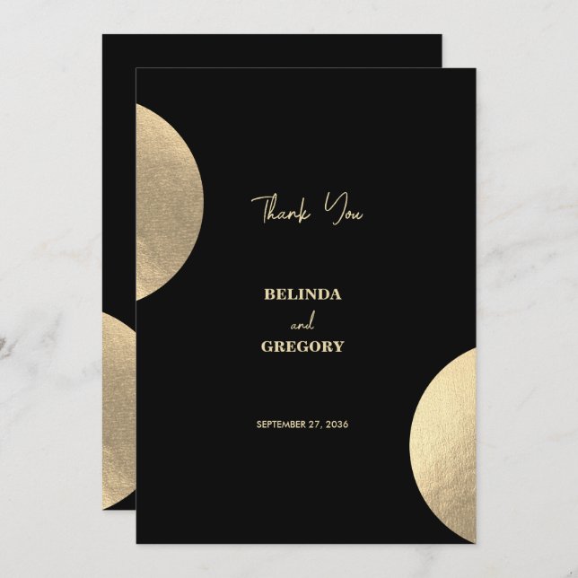 Modern Contemporary Black & Guld Abstrakt Bröllop Tack Kort (Fram/baksida)