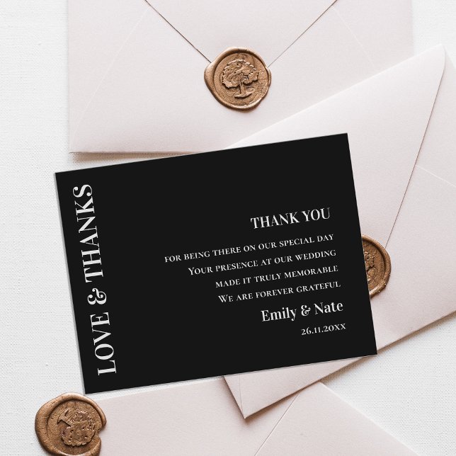 Modern Contemporary Black White Bröllop Tack Vykort (Modern Contemporary Black White Wedding Thank You Postcard)