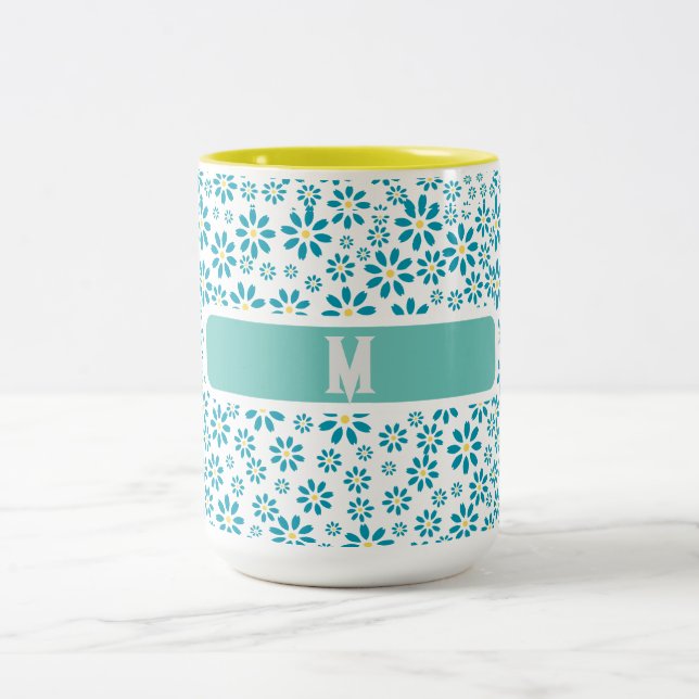 Modern Contemporary Daisy - blomma från början Två-Tonad Mugg (Center)