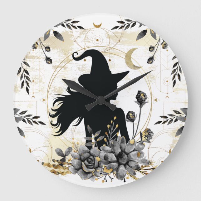 Modern contemporary Halloween häxa 3 Stor Klocka (Framsida)