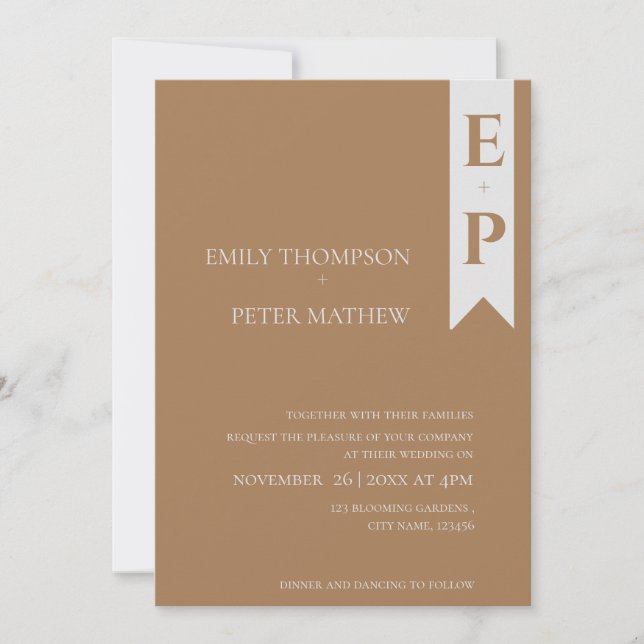 Modern Contemporary - minimalistisk Monogram Bröll Inbjudningar (Framsida)