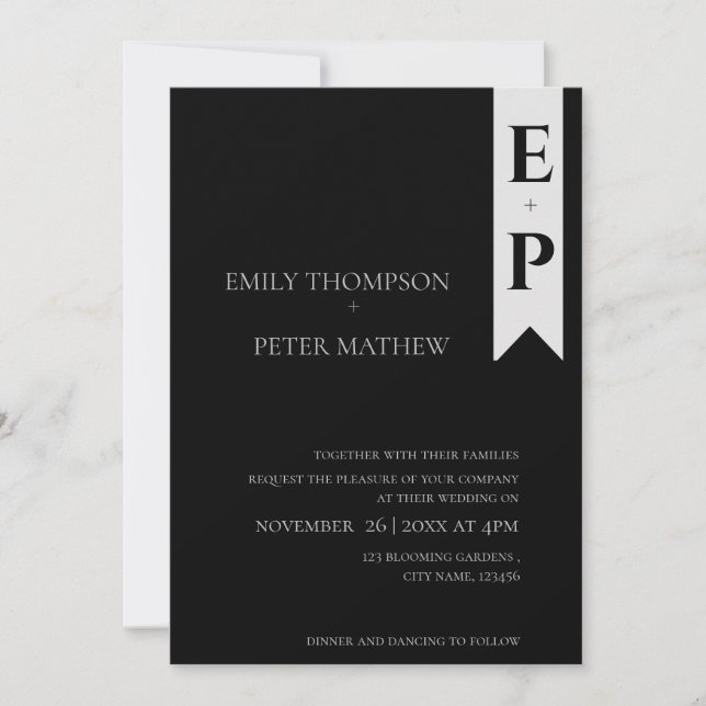 Modern Contemporary - minimalistisk Monogram Bröll Inbjudningar (Framsida)