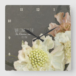 Modern Contemporary Painterly Pincushion Flowers Fyrkantig Klocka