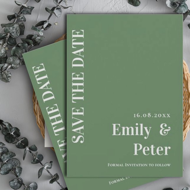 Modern Contemporary Sage Grönt Minimalist Bröllop Spara Datumet (Skapare uppladdad)