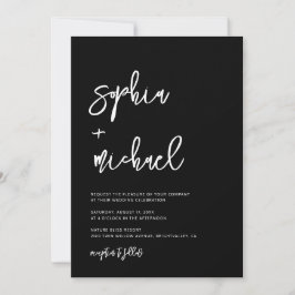 Modern Contemporary Script Black White Bröllop Inbjudningar