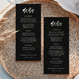 Modern Contemporary Script Black White Bröllop Meny