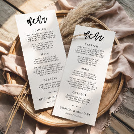 Modern Contemporary Script Black White Bröllop Meny