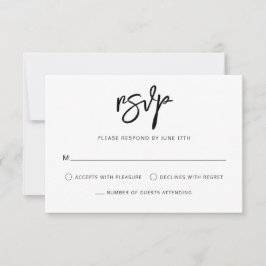Modern Contemporary Script Black White Bröllop OSA Kort