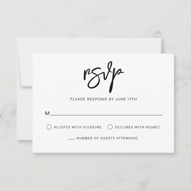 Modern Contemporary Script Black White Bröllop OSA Kort (Framsida)