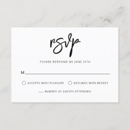 Modern Contemporary Script Black White Bröllop OSA Kort