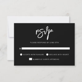 Modern Contemporary Script Black White Bröllop OSA Kort