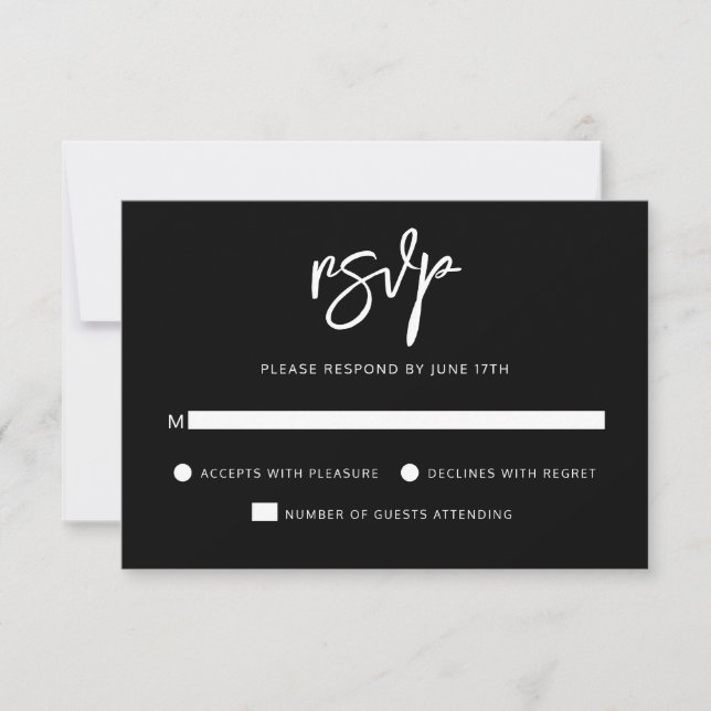 Modern Contemporary Script Black White Bröllop OSA Kort (Framsida)
