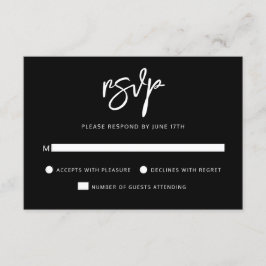 Modern Contemporary Script Black White Bröllop OSA Kort