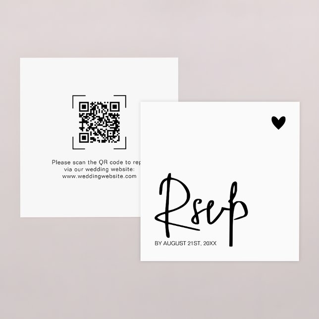 Modern Contemporary Wedding QR Code Online RSVP Anteckningskort (Skapare uppladdad)