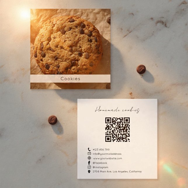 Modern Cookies Bakery Business Card with QR Code Fyrkantigt Visitkort (Skapare uppladdad)